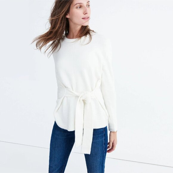 Madewell Tie-Front Wrap Sweater medium cream wool blend - Picture 1 of 14